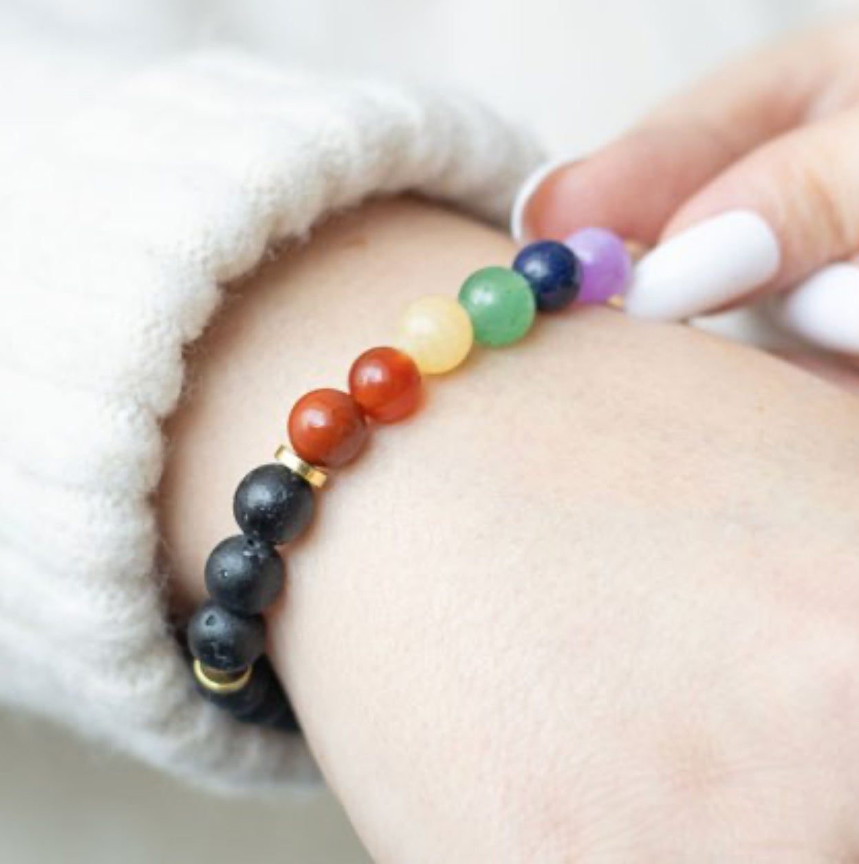 SEVEN CHAKRA MIXED GEMSTONE ESSENTIAL OIL BRACELET