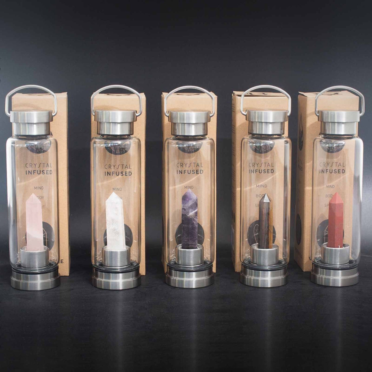 Crystal Infused Glass Water Bottle - Relaxing Amethyst - Obelisk