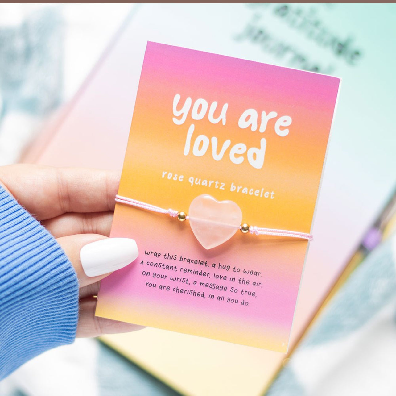 YOU ARE LOVED ROSE QUARTZ CRYSTAL HEART BRACELET