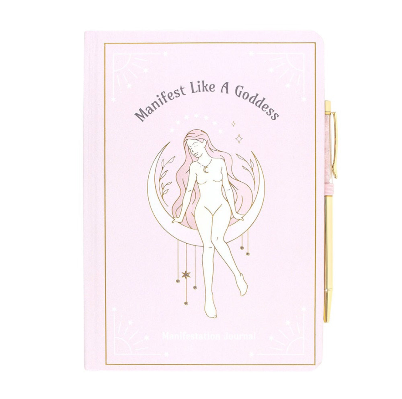 GODDESS ENERGY A5 MANIFESTATION JOURNAL AND ROSE QUARTZ CRYSTAL PEN