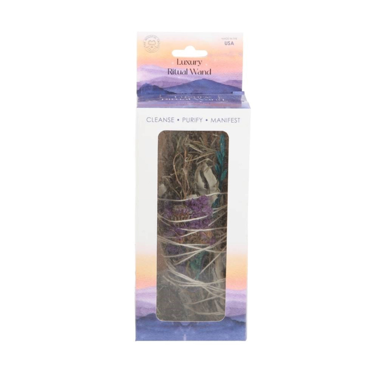 6IN RITUAL WAND SMUDGE STICK WITH ROSEMARY, SAGE AND AVENTURINE