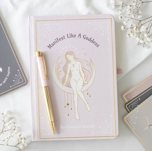 GODDESS ENERGY A5 MANIFESTATION JOURNAL AND ROSE QUARTZ CRYSTAL PEN
