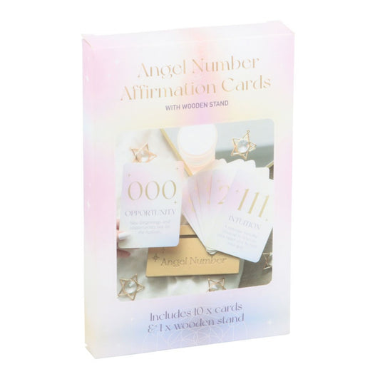 ANGEL NUMBER AFFIRMATION CARDS WITH WOODEN STAND