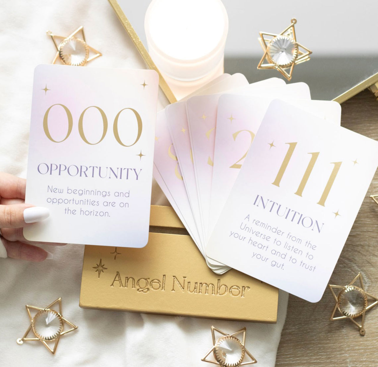 ANGEL NUMBER AFFIRMATION CARDS WITH WOODEN STAND